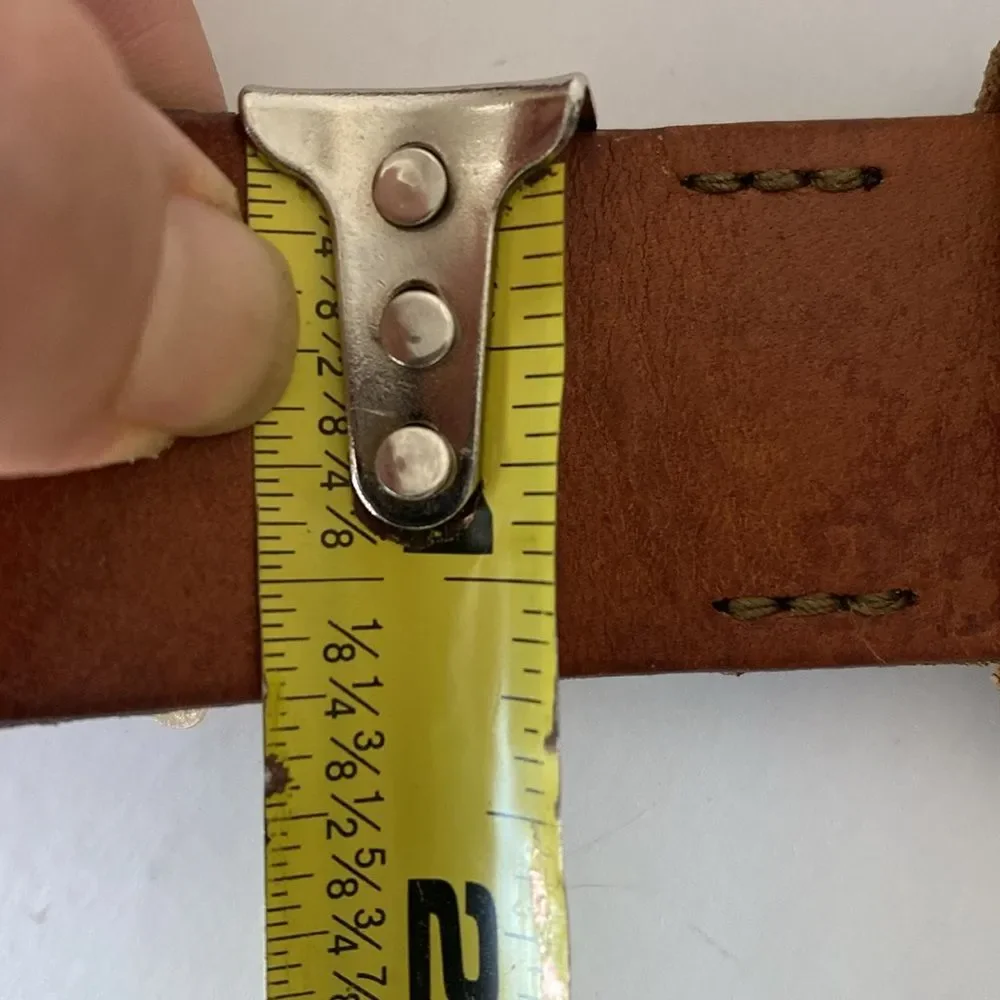 Vintage J. Crew Cognac Brown Italian Leather Belt Silver Buckle Made in USA M-L - Picture 6 of 8